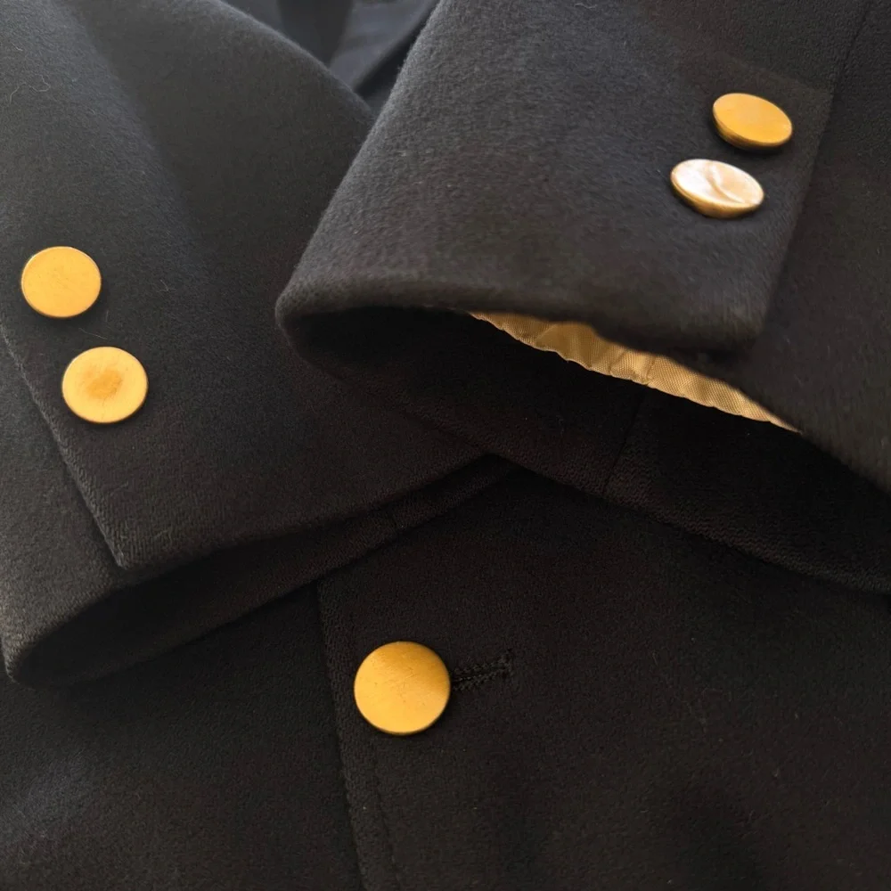 VTG J Press Solid Navy Blue, Wool Flannel Knit, Gold Button Blazer, Made in USA